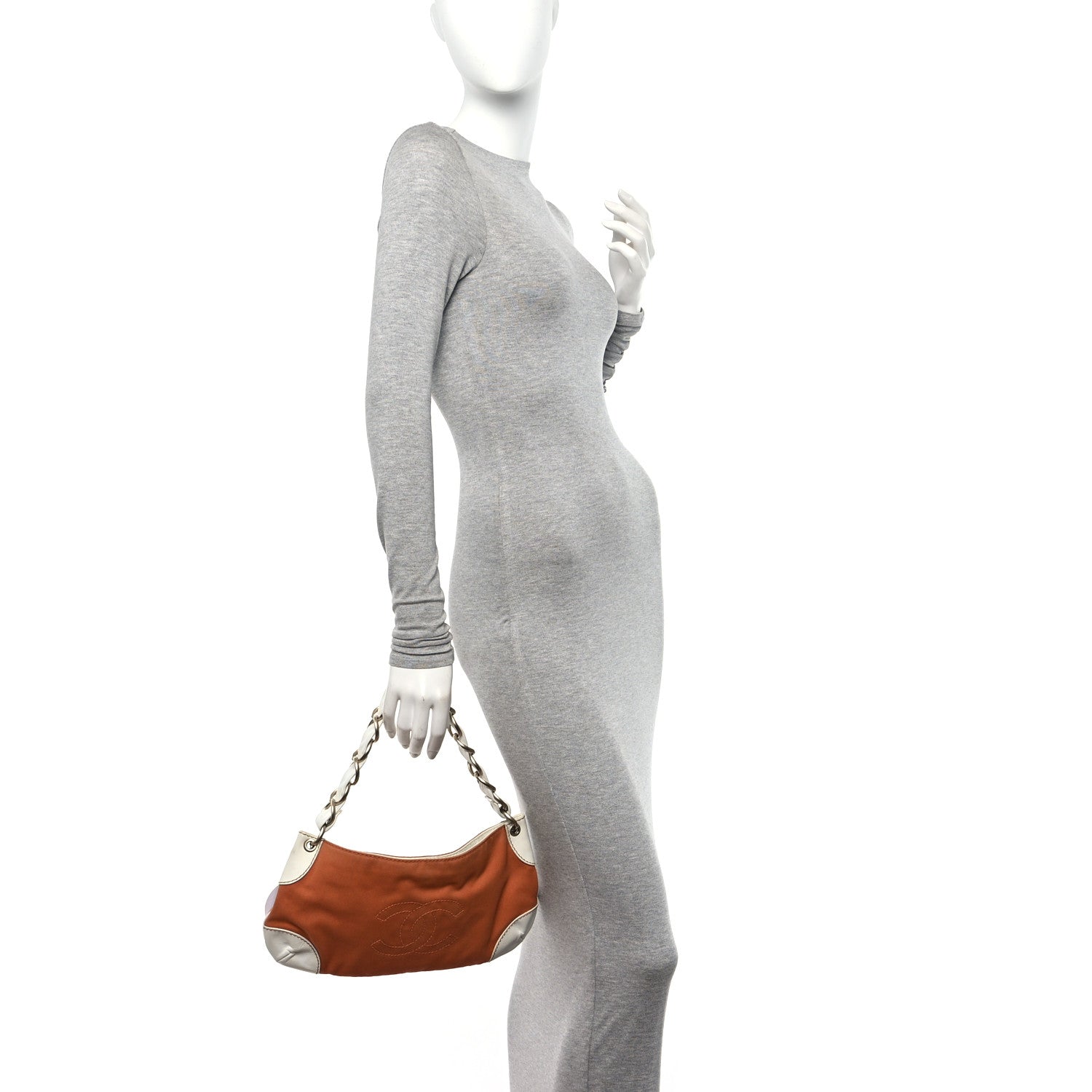 Chanel Lambskin Canvas CC Olsen Chain Small Shoulder Bag White Orange 2 of 16