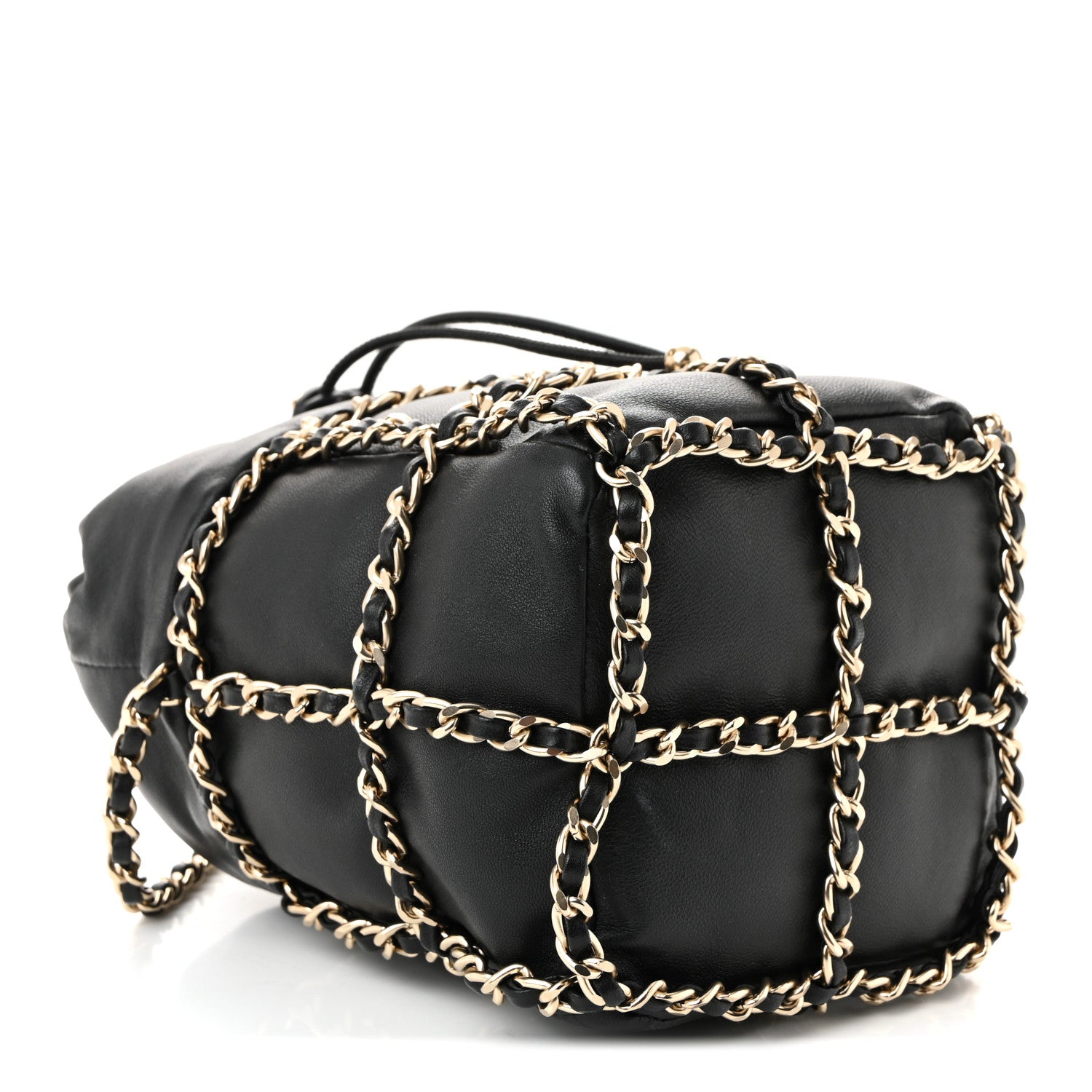 Chanel Lambskin Bucket Chain Drawstring Bag Black 4 of 10