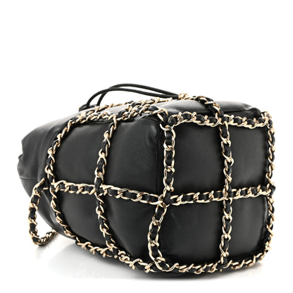 Chanel Lambskin Bucket Chain Drawstring Bag Black 4 of 10