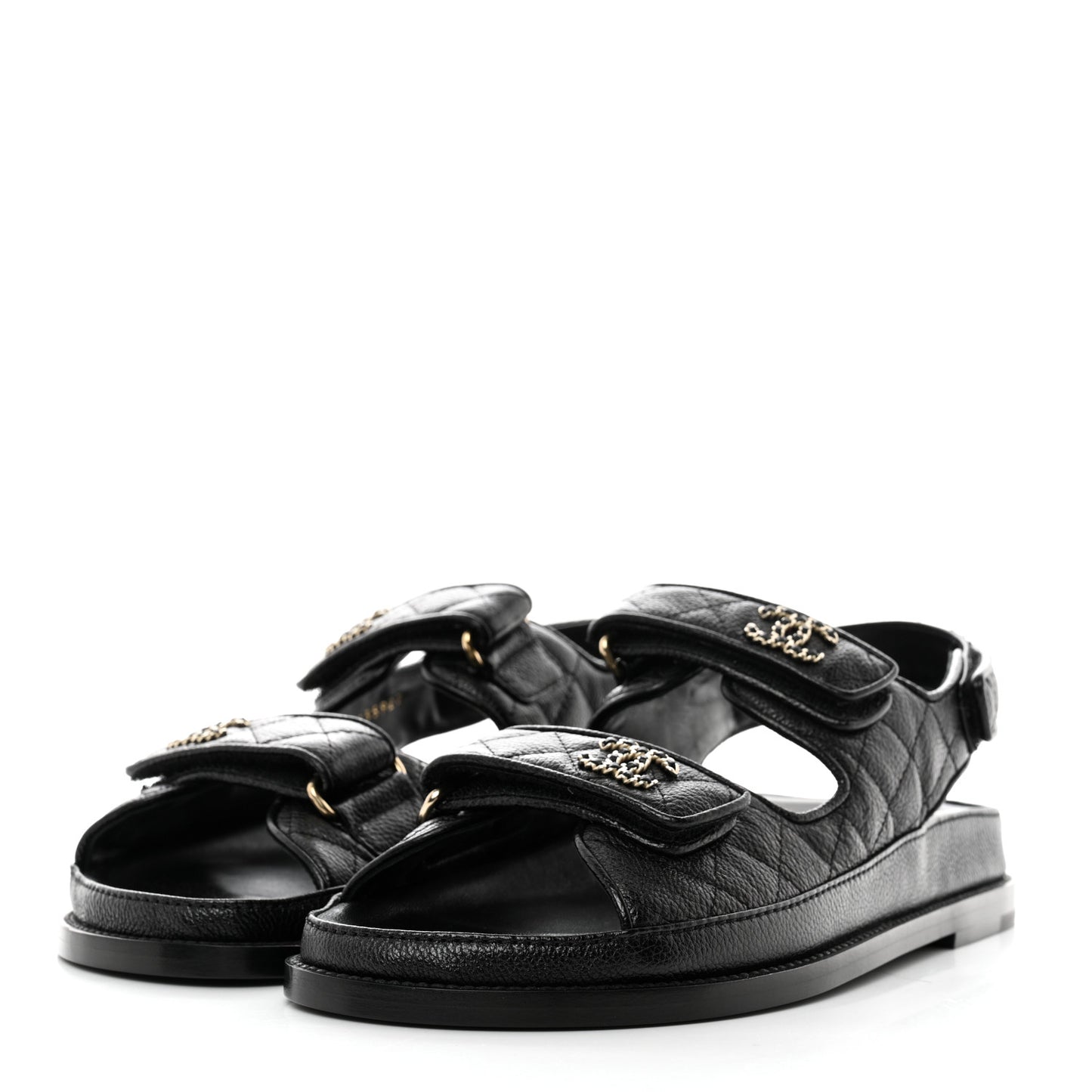 Grained Calfskin Velcro Dad Sandals 39 Black