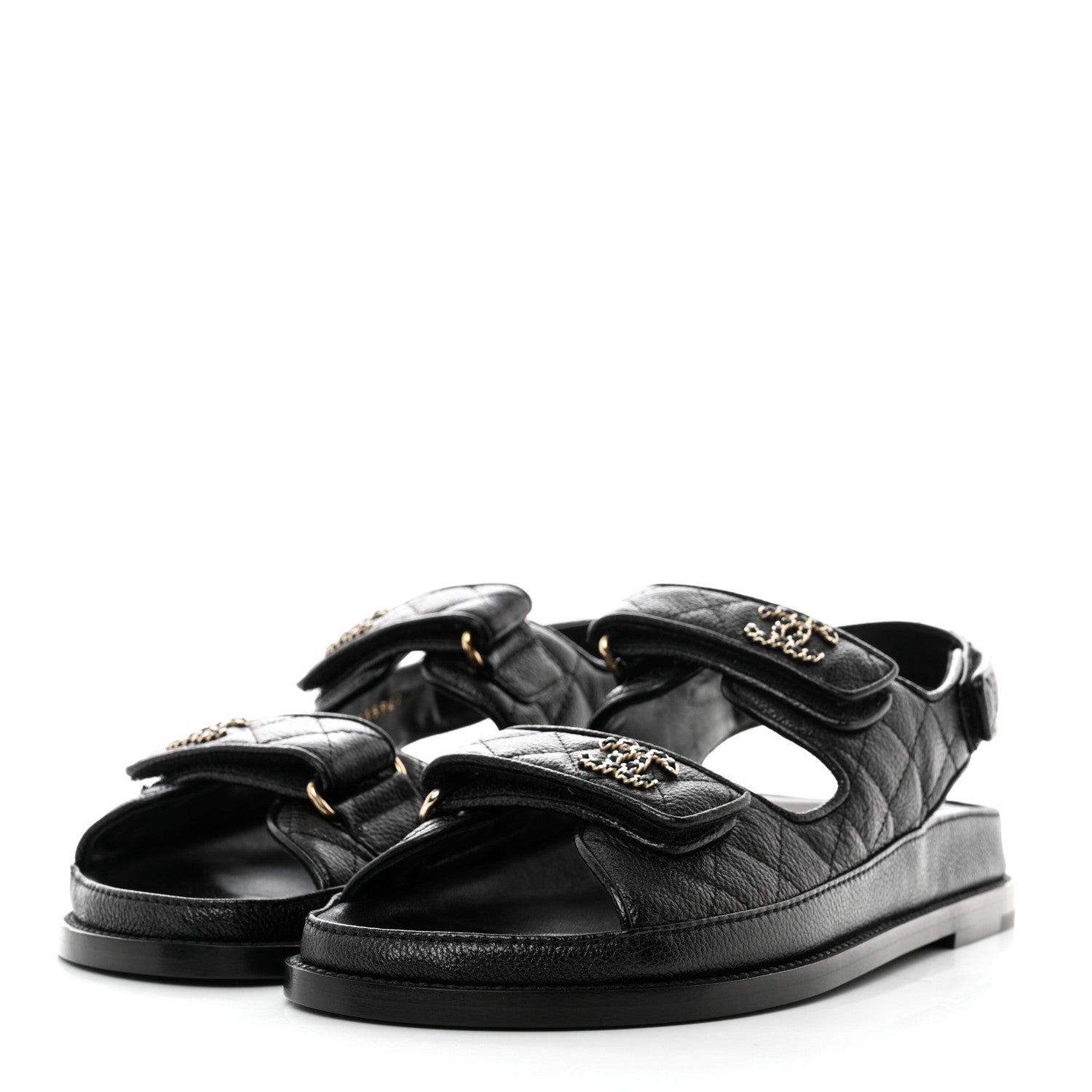 Chanel Grained Calfskin Velcro Dad Sandals 39 Black 3 of 9