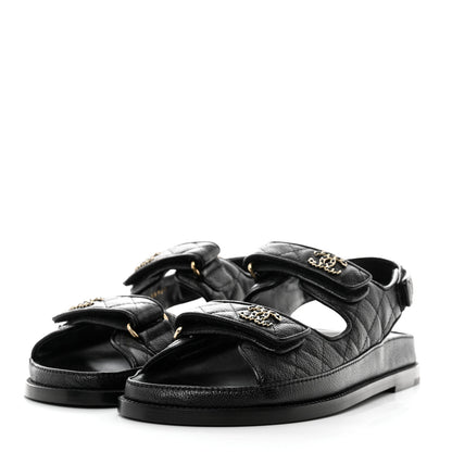 Chanel Grained Calfskin Velcro Dad Sandals 39 Black 3 of 9