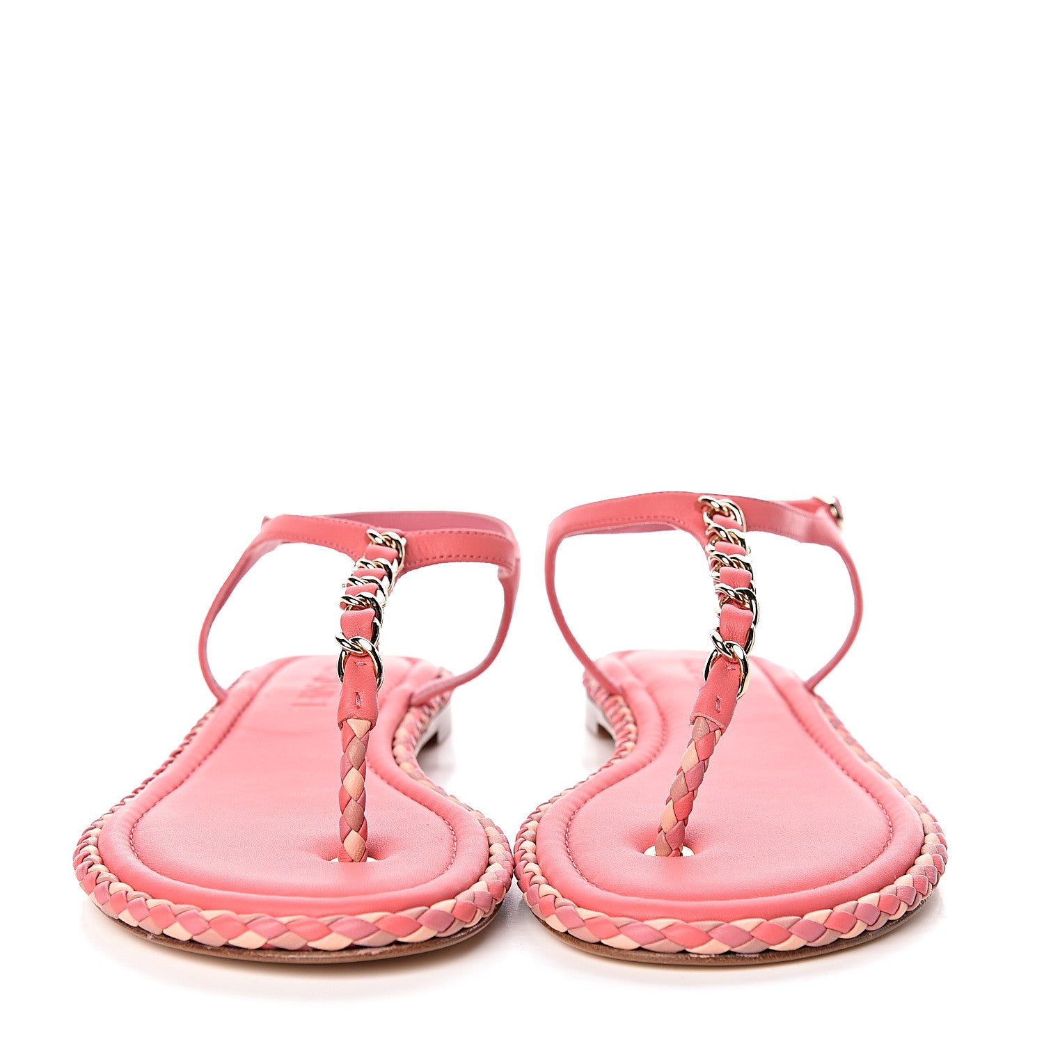 Chanel Lambskin Chain CC Logo Thong Sandals 41 Bright Pink 2 of 7