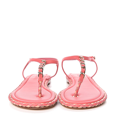 Chanel Lambskin Chain CC Logo Thong Sandals 41 Bright Pink 2 of 7