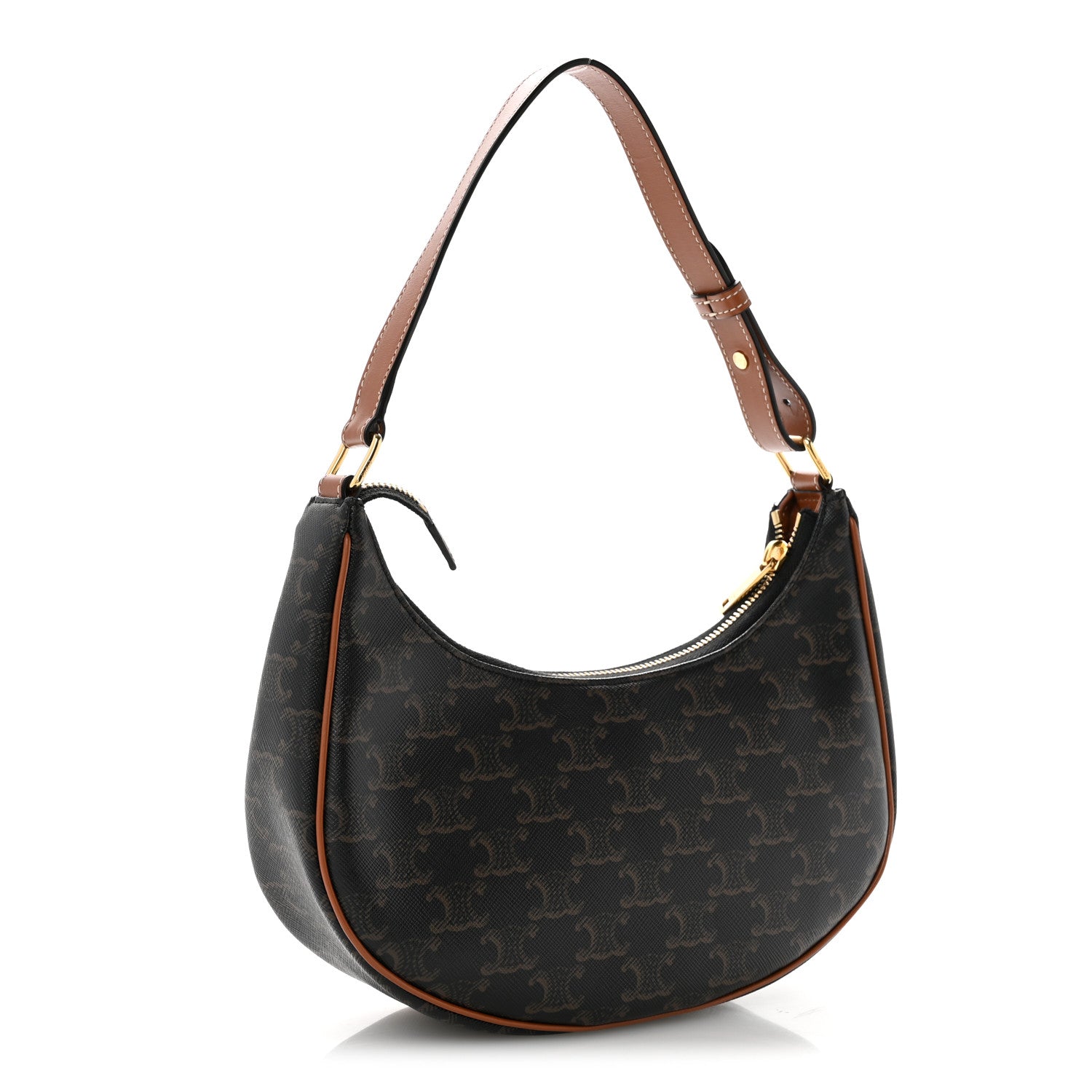 Celine Triomphe Canvas Calfskin Ava Shoulder Bag Tan 3 of 14
