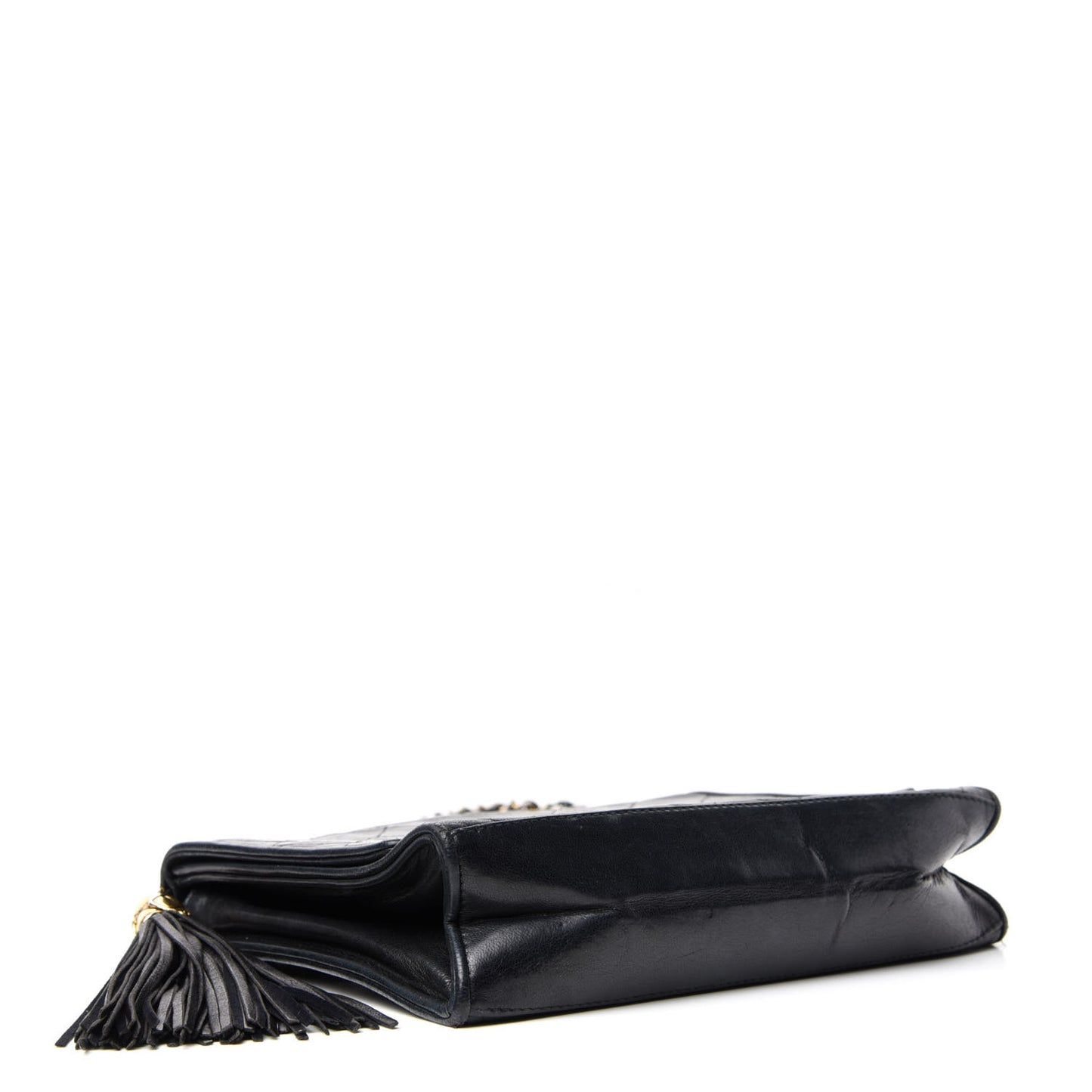 Lambskin Quilted CC Tassel Shoulder Flap Bag Black