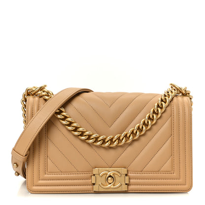 Chanel Lambskin Chevron Quilted Medium Boy Flap Beige 1 of 9