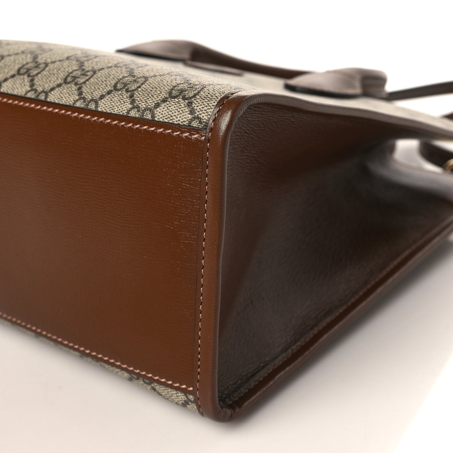 GG Supreme Monogram Azalea Calfskin Small Retro Interlocking G Tote Bag Beige Ebony Brown Sugar