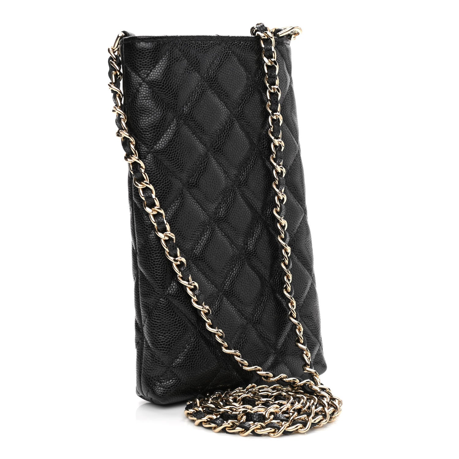 Chanel Caviar Quilted French New Wave Phone Holder With Chain Black 3 of 12