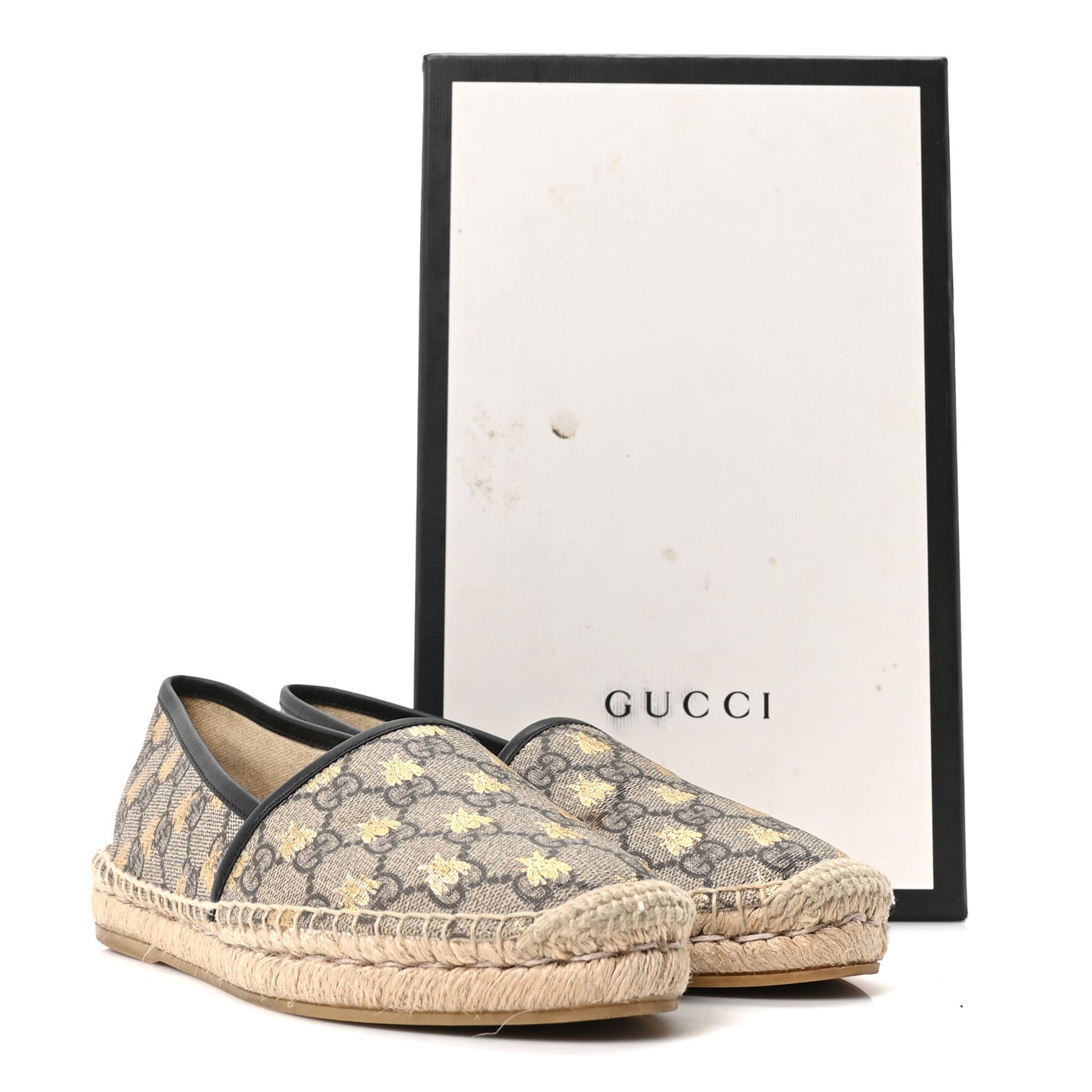 GG Supreme Monogram Bees Espadrille Flats 38 Beige Ebony Oro Black