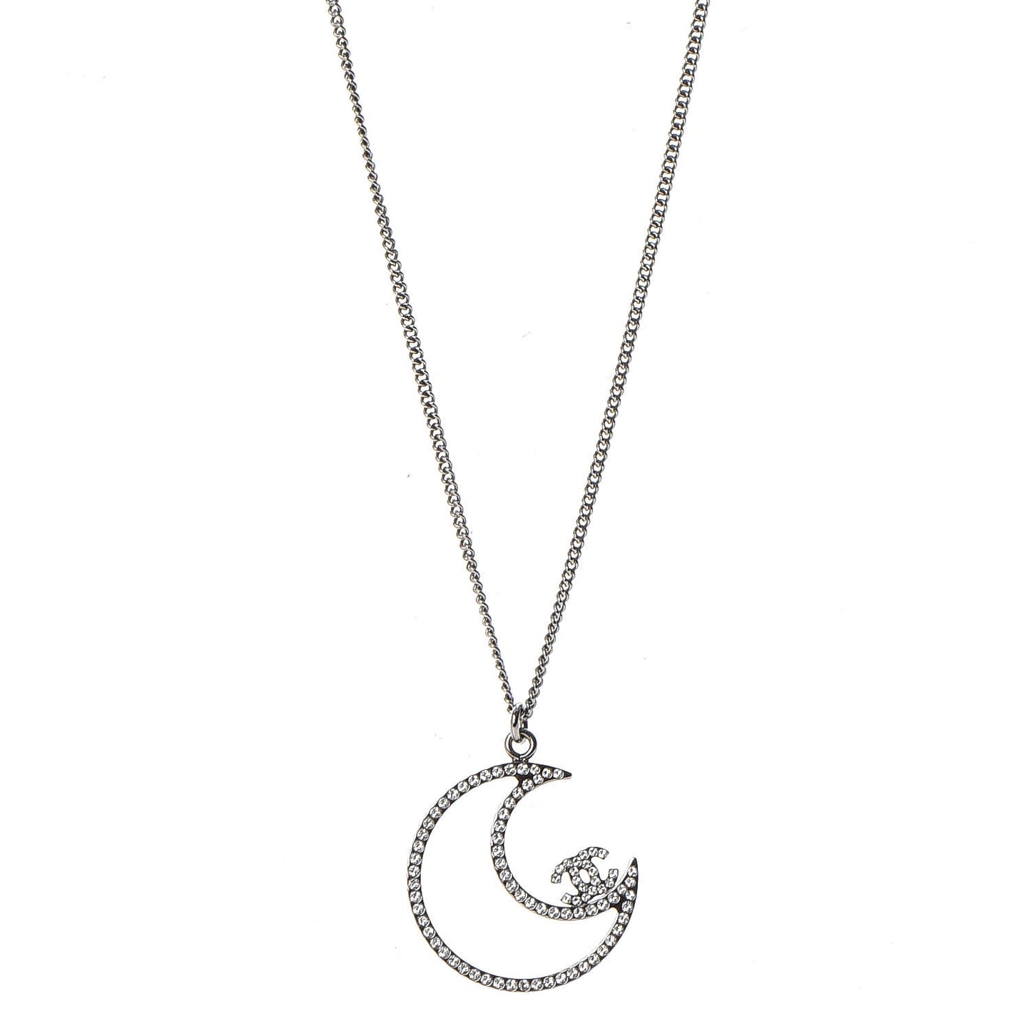 Ruthenium Crystal CC Moon Pendant Necklace