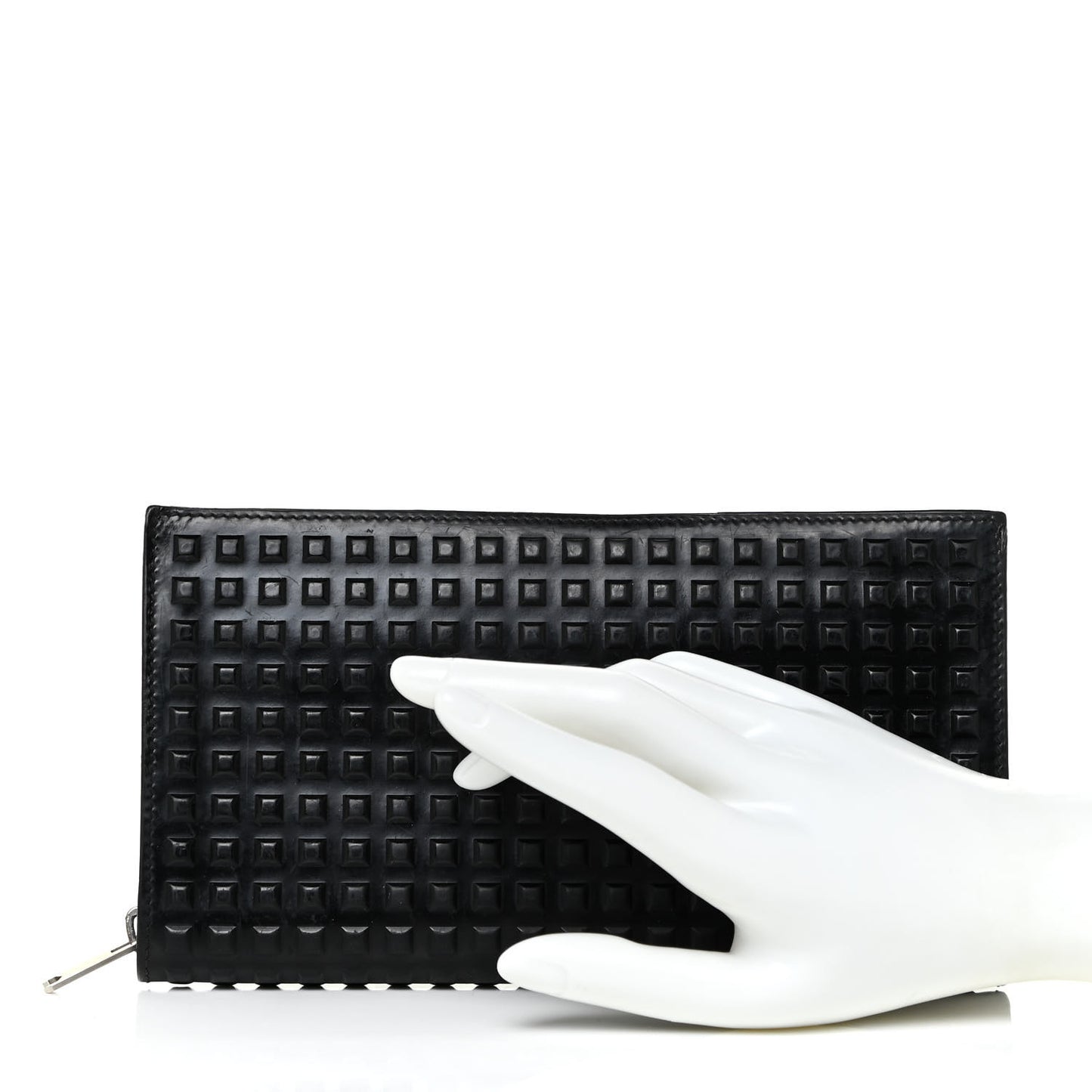 Calfskin Grid Embossed Zip Around Wallet Black