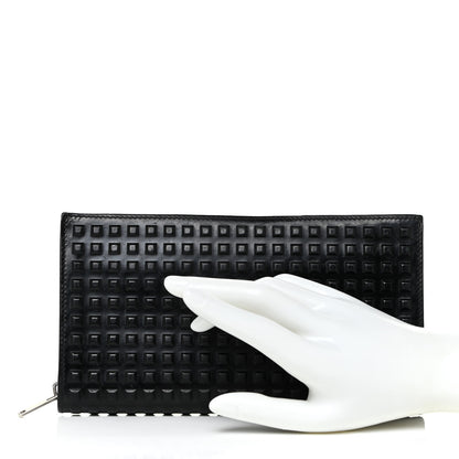 Balenciaga Calfskin Grid Embossed Zip Around Wallet Black 2 of 18