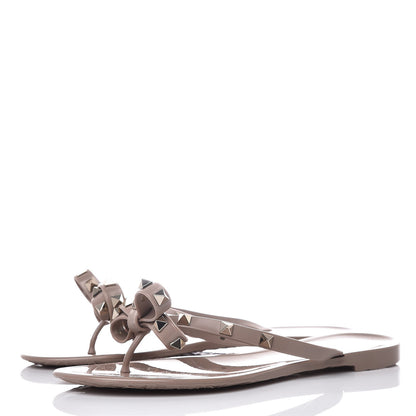Valentino Garavani PVC Jelly Rockstud Bow Thong Sandals 38 Poudre 3 of 8