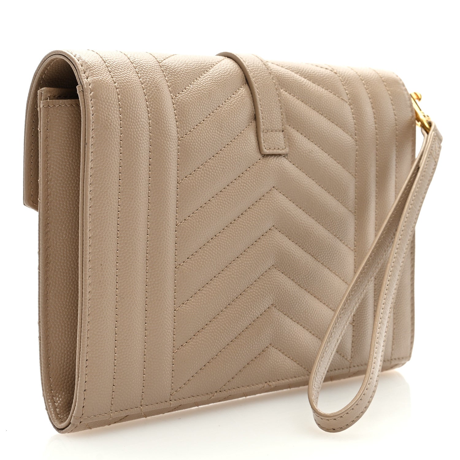 Saint Laurent Grain De Poudre Textured Mixed Matelasse Triquilt Monogram Clutch Dark Beige 3 of 6