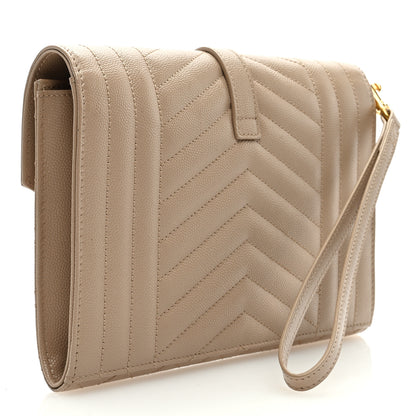 Saint Laurent Grain De Poudre Textured Mixed Matelasse Triquilt Monogram Clutch Dark Beige 3 of 6
