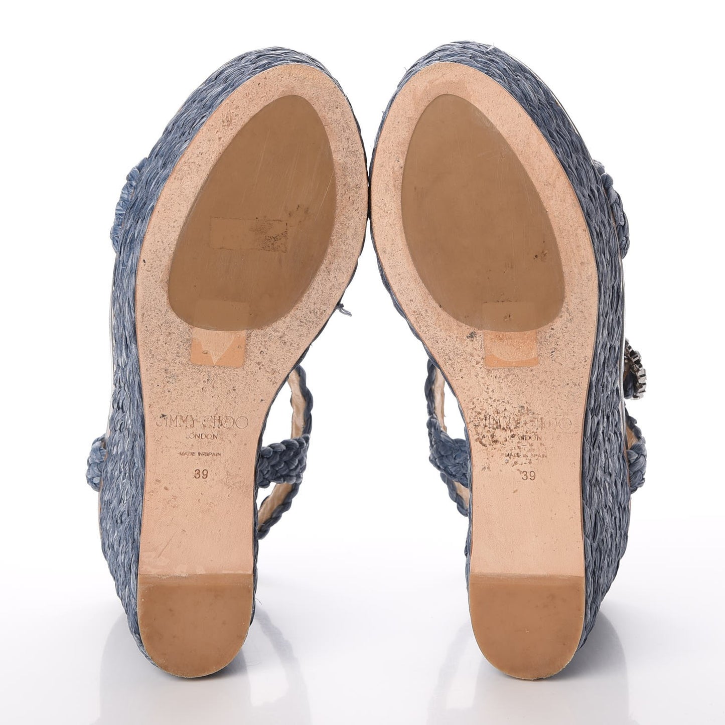 Woven Raffia Crystal Buckle Nylah 100 Platform Wedges 39 Dusk Blue