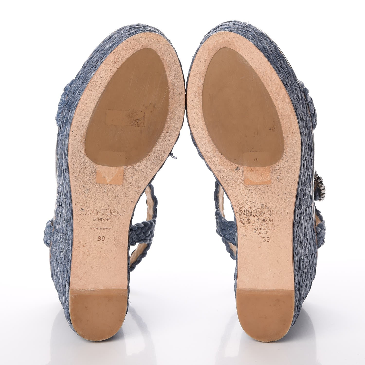 Jimmy Choo Woven Raffia Crystal Buckle Nylah 100 Platform Wedges 39 Dusk Blue 7 of 20