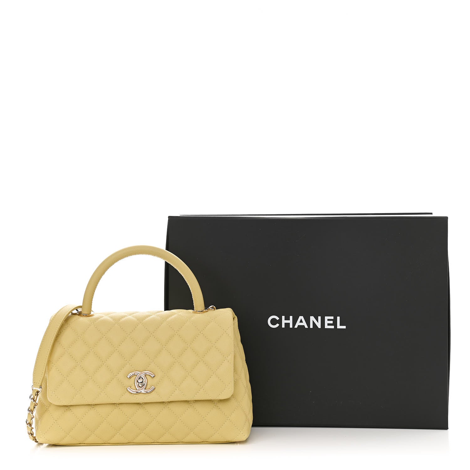 Chanel Caviar Quilted Small Coco Handle Flap Yellow 11 of 11