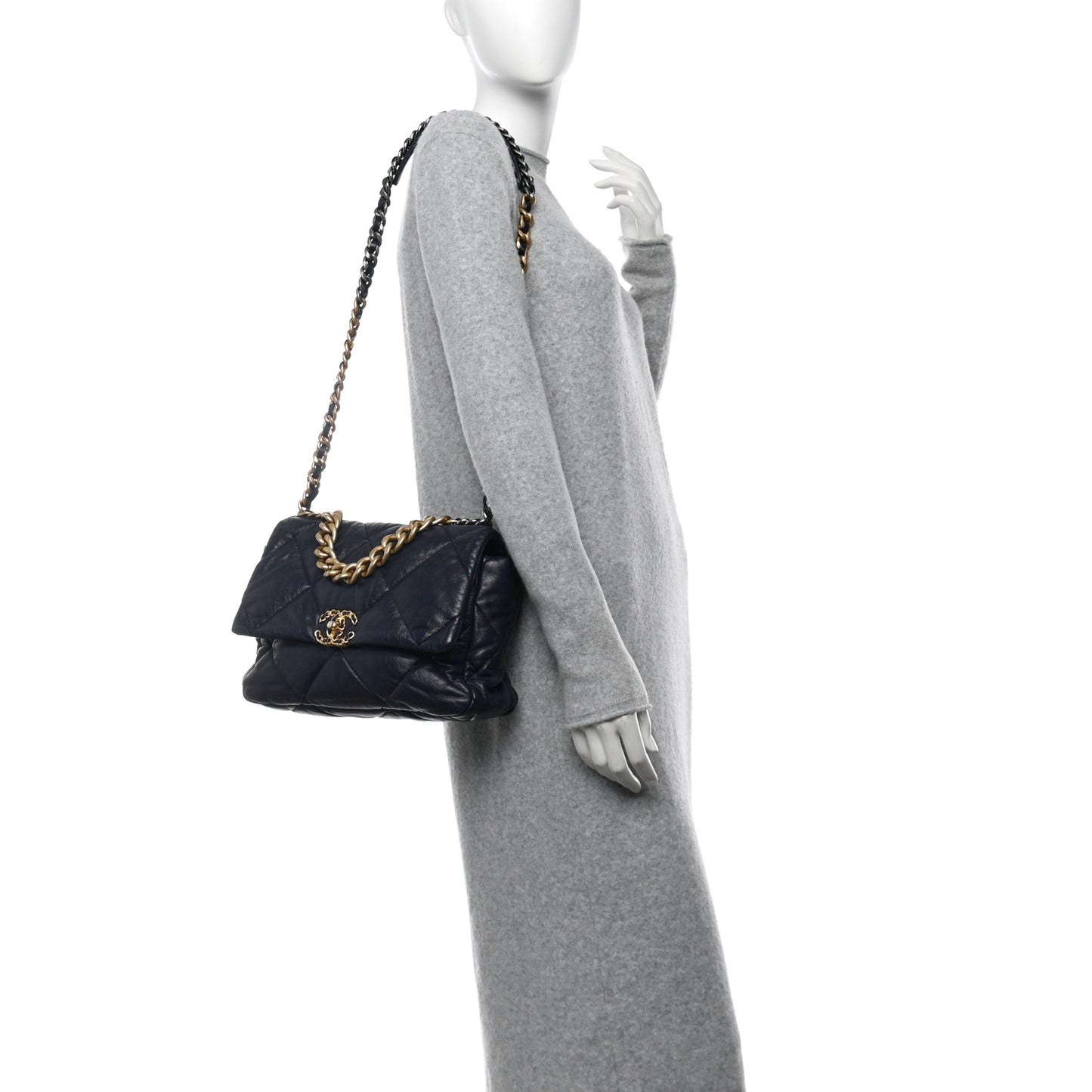 Goatskin Quilted Large Chanel 19 Flap Navy Blue