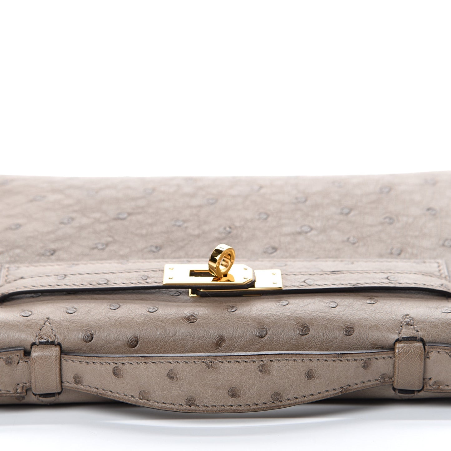 Ostrich Kelly Pochette Clutch Gris Asphalte