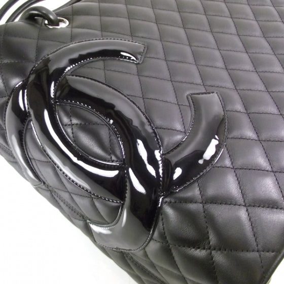Calfskin Quilted Large Cambon Tote Black