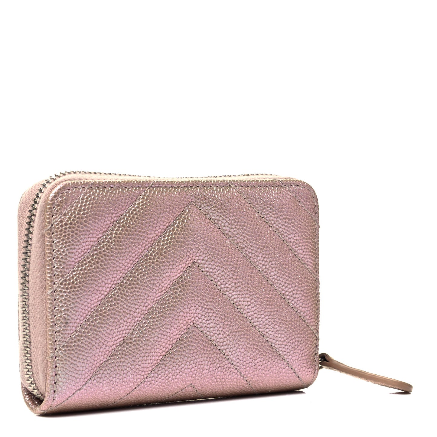 Metallic Caviar Chevron Quilted Zip Around Coin Purse Light Gold