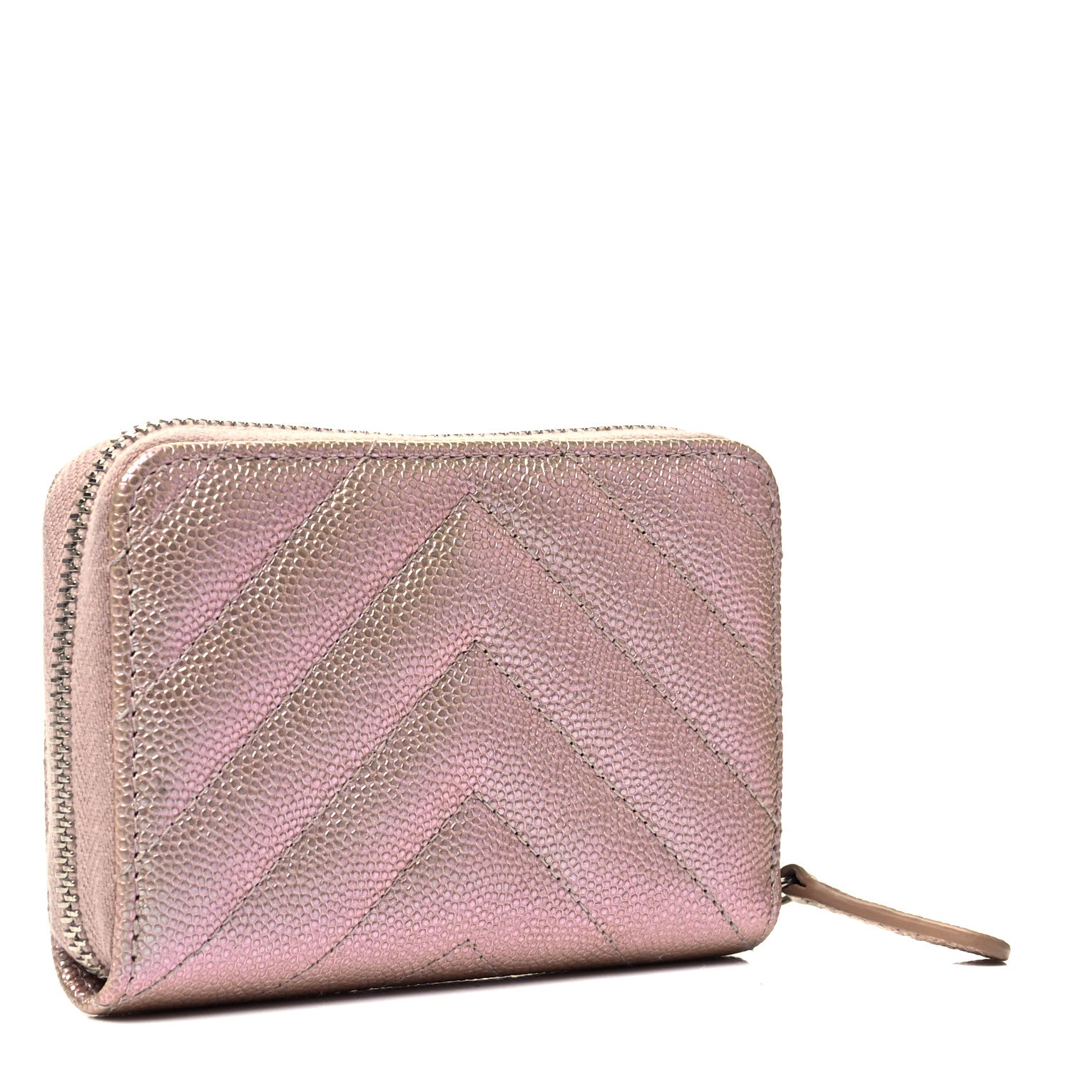 Chanel Metallic Caviar Chevron Quilted Zip Around Coin Purse Light Gold 3 of 10