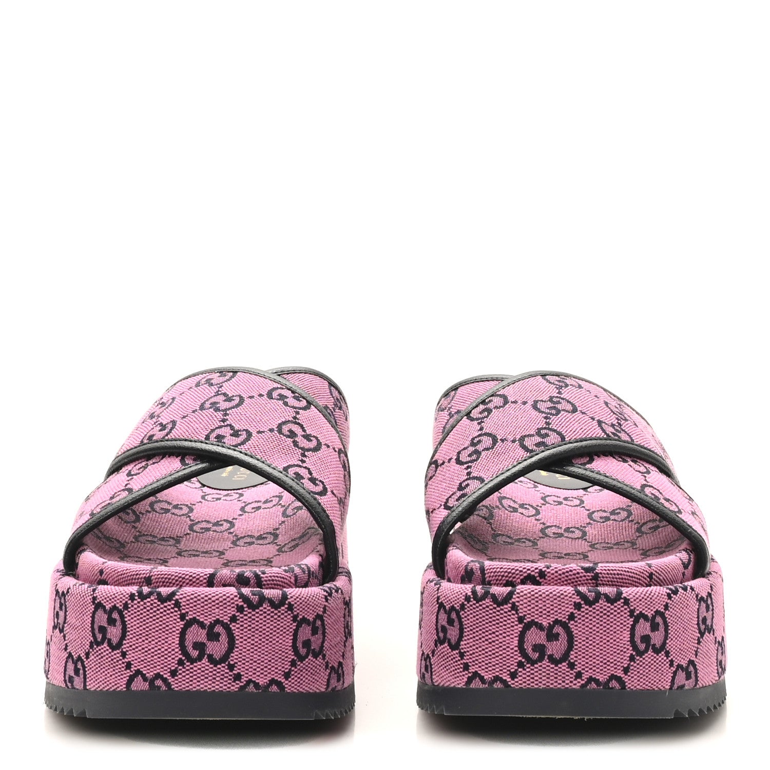 Gucci Monogram Multicolor Criss Cross Platform Slide Sandals 36.5 Pink Blue 3 of 9