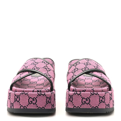 Gucci Monogram Multicolor Criss Cross Platform Slide Sandals 36.5 Pink Blue 3 of 9