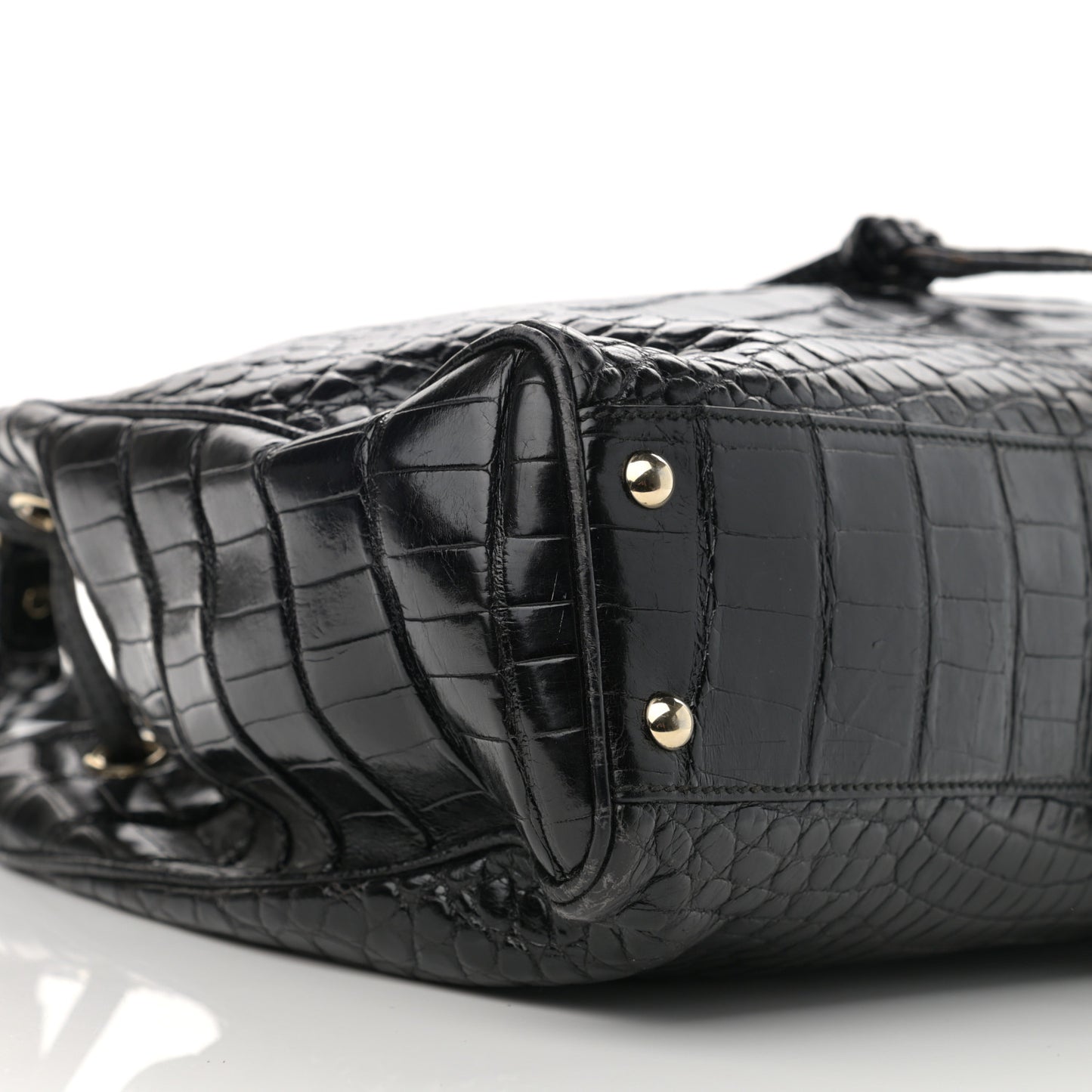 Crocodile Peggy Braided Tote Black