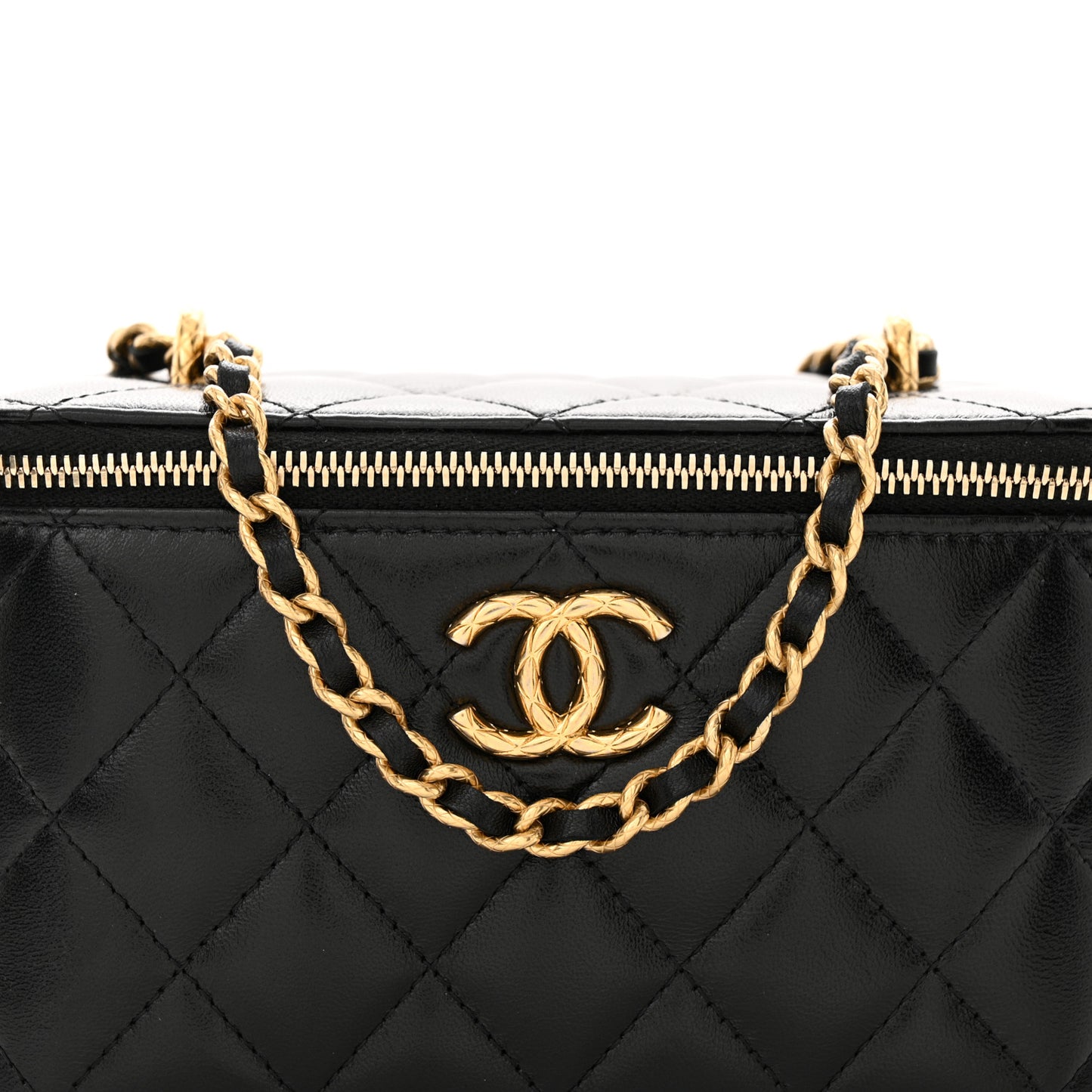 Lambskin Quilted Small CC Dynasty Vanity Case With Chain Black