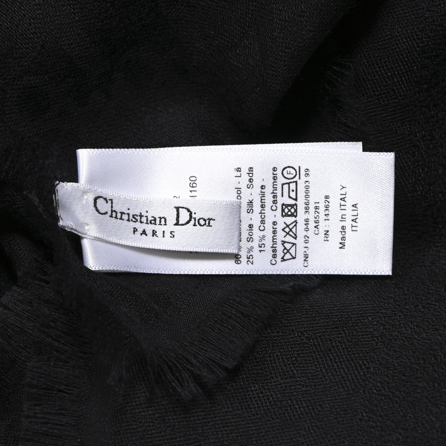 Christian Dior Wool Silk Cashmere Oblique Shawl Black 1670042