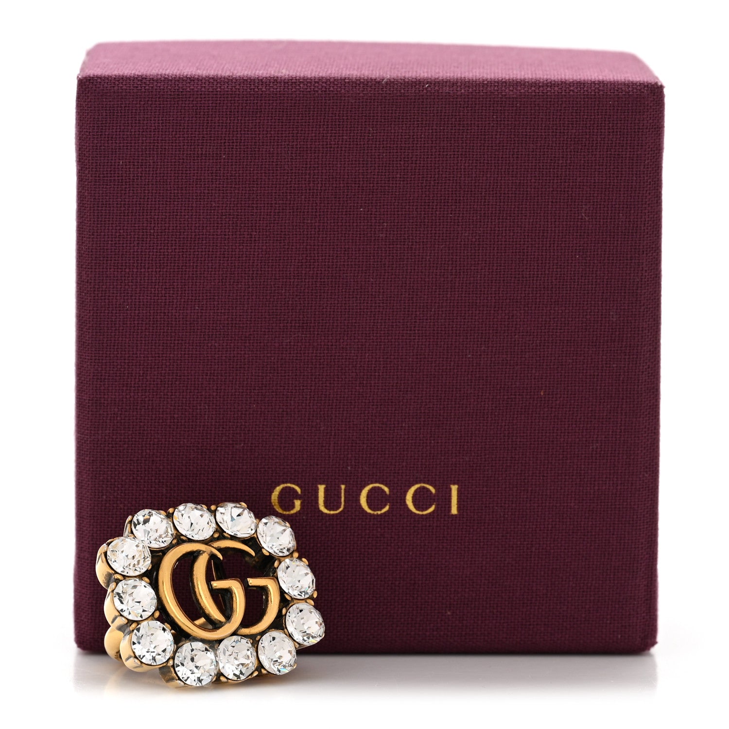 Gucci Metal Crystal Double G Ring XS Aged Gold 1877428 – FASHIONPHILE