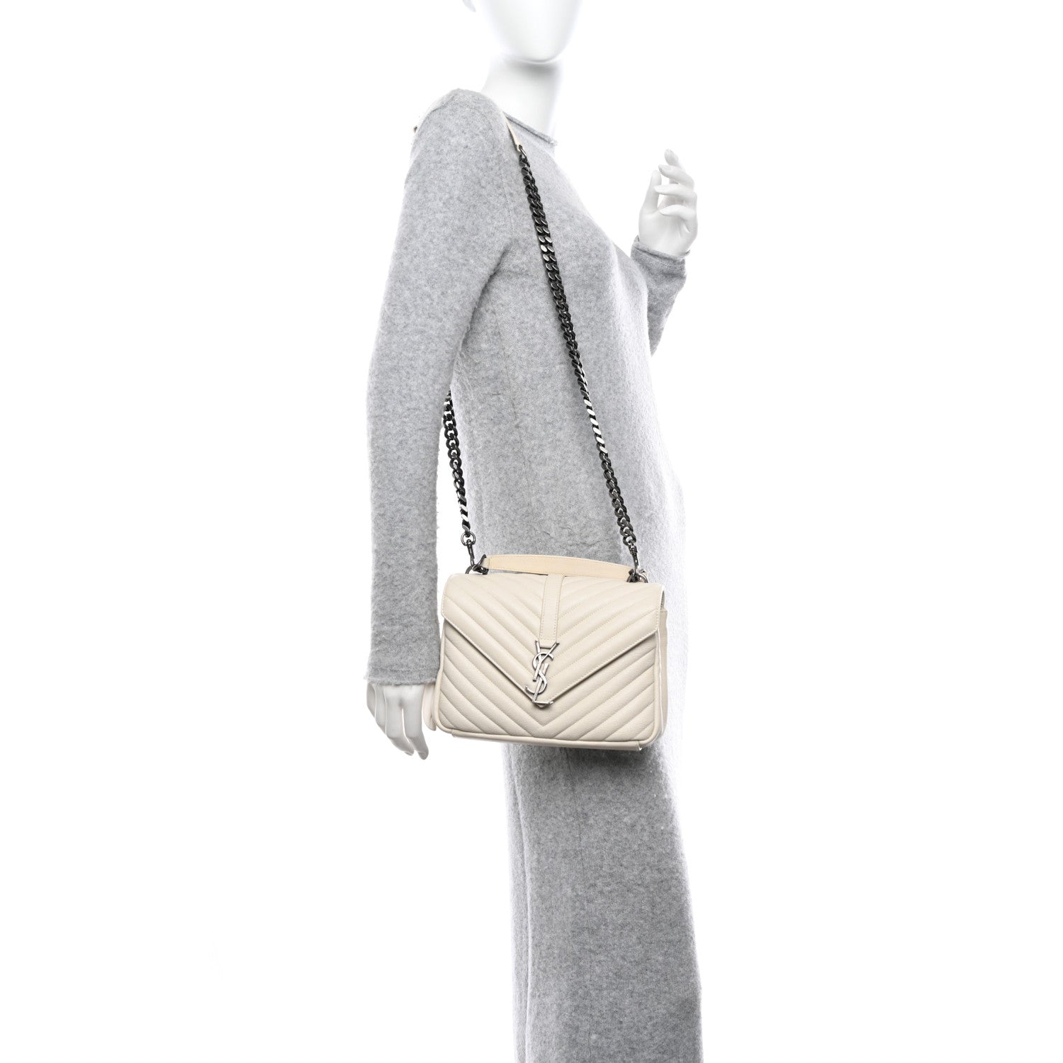 Saint Laurent Sheepskin Matelasse Chevron Monogram Medium College Bag Dove White 2 of 11