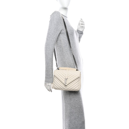 Saint Laurent Sheepskin Matelasse Chevron Monogram Medium College Bag Dove White 2 of 11