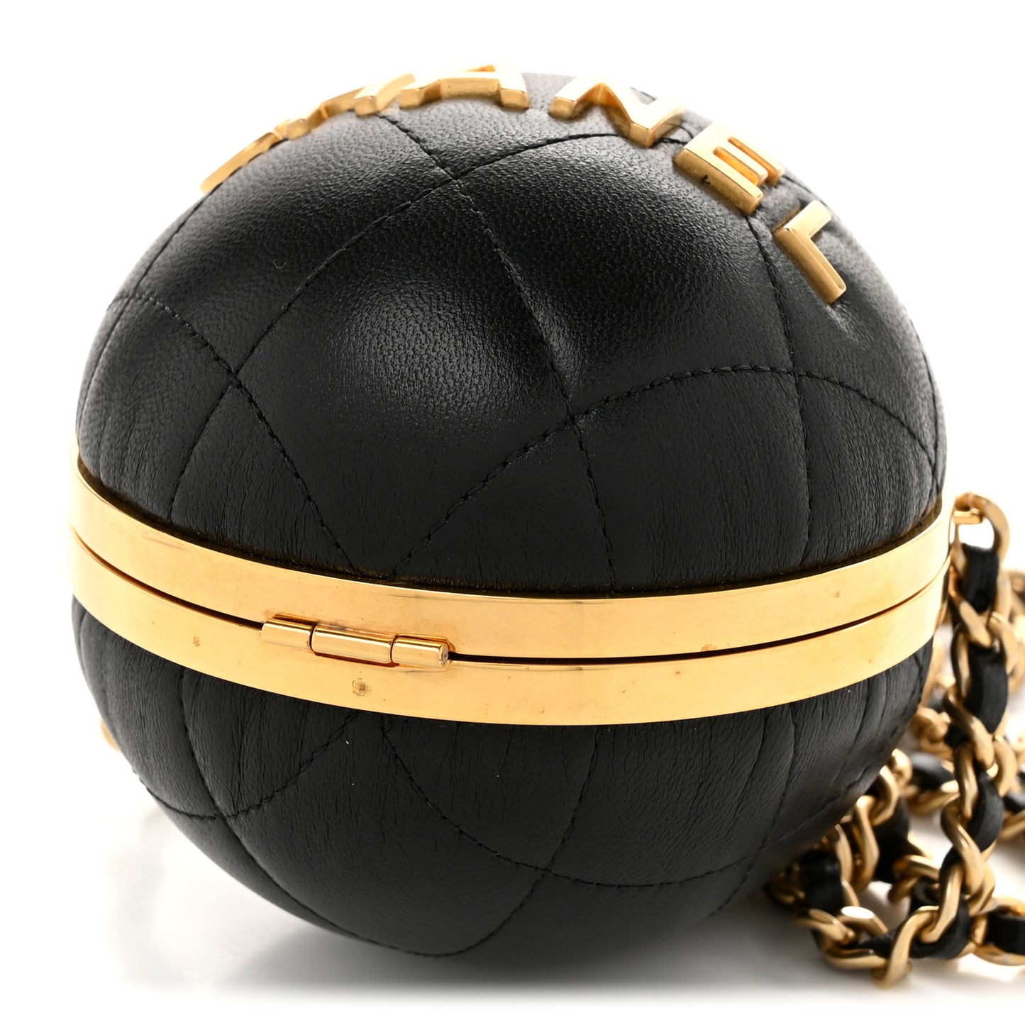 Lambskin Quilted Sphere Minaudiere Chain Clutch Black