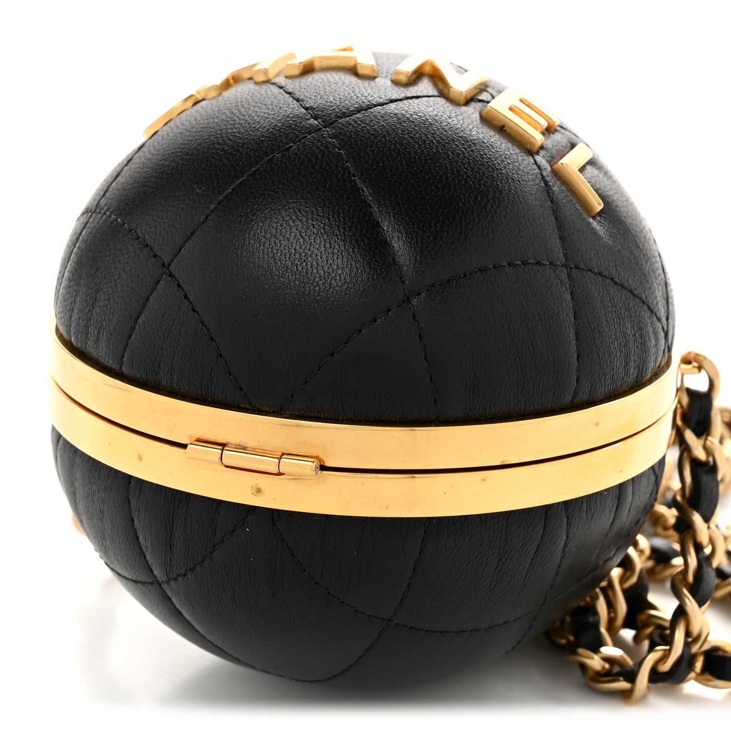 Chanel Lambskin Quilted Sphere Minaudiere Chain Clutch Black 10 of 10