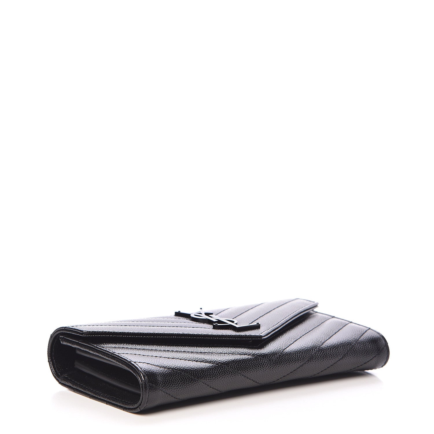 Saint Laurent Grain De Poudre Matelasse Chevron Monogram Flap Wallet Black 4 of 8