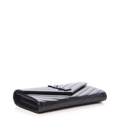 Saint Laurent Grain De Poudre Matelasse Chevron Monogram Flap Wallet Black 4 of 8