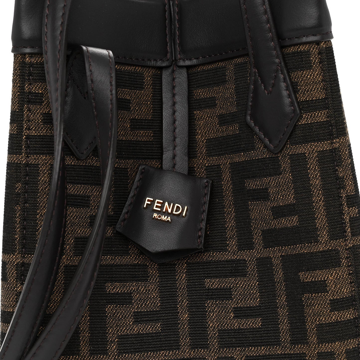 Fabric Jacquard Vitello Grace FF 1974 Mini Fendi Origami Tobacco Moro Ebano