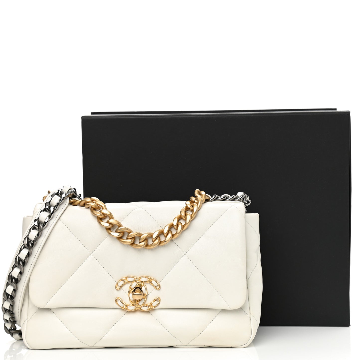 Goatskin Quilted Medium Chanel 19 Flap White