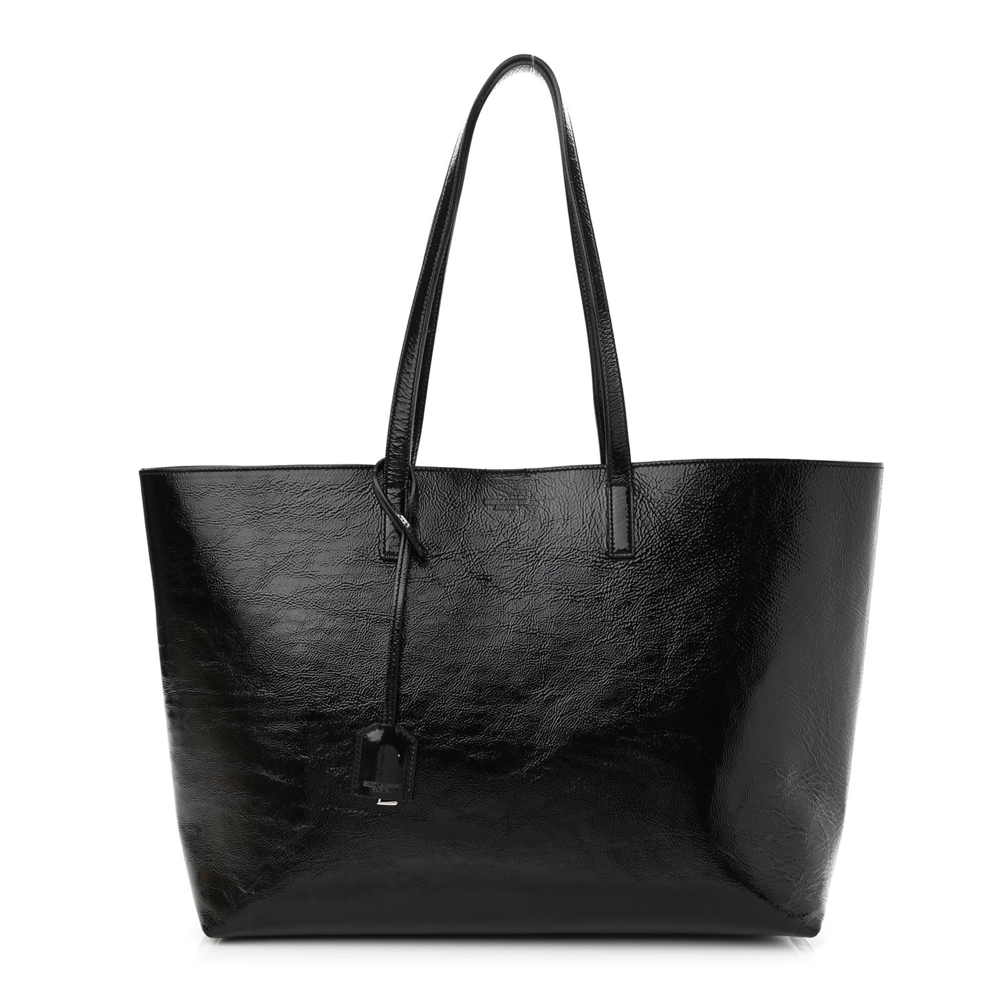 Patent Calfskin Large Shopping Tote Black