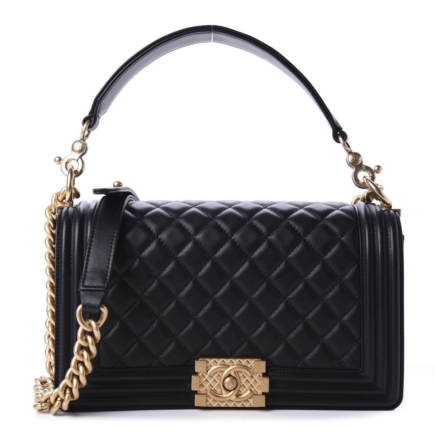 Calfskin Medium Boy Logo Top Handle Flap Black