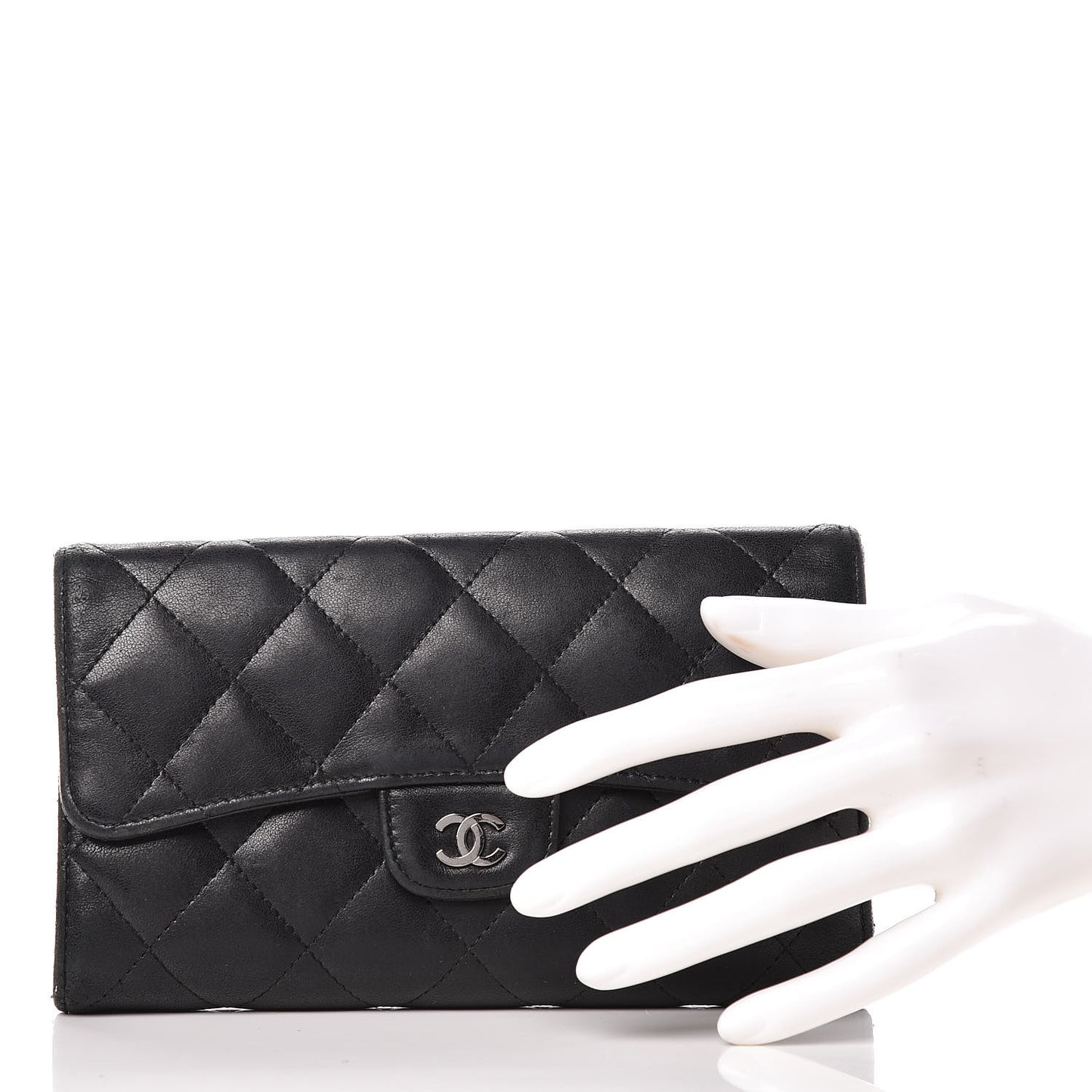 Lambskin Quilted Large Flap Wallet Black