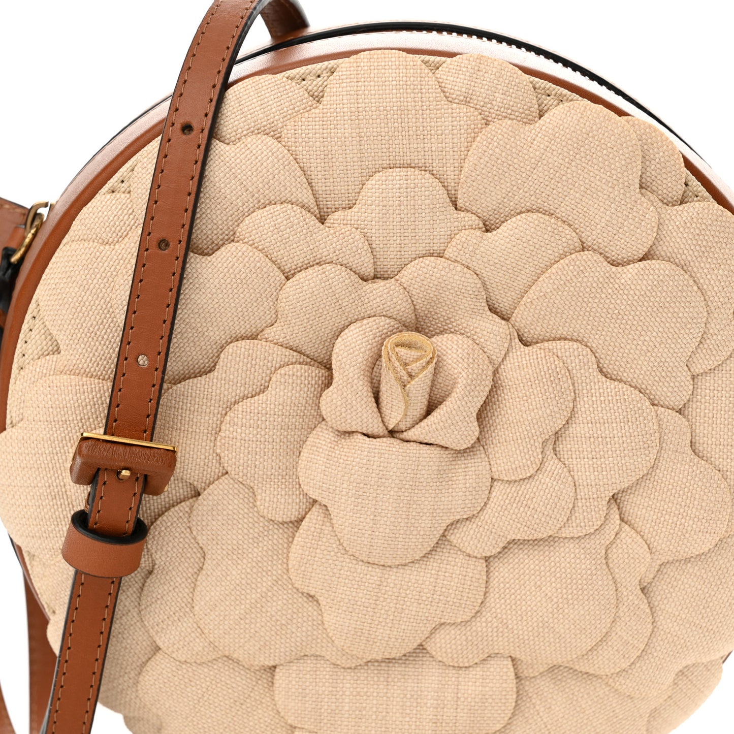 Canvas Calfskin Atelier 03 Rose Edition Round Crossbody Bag Natural