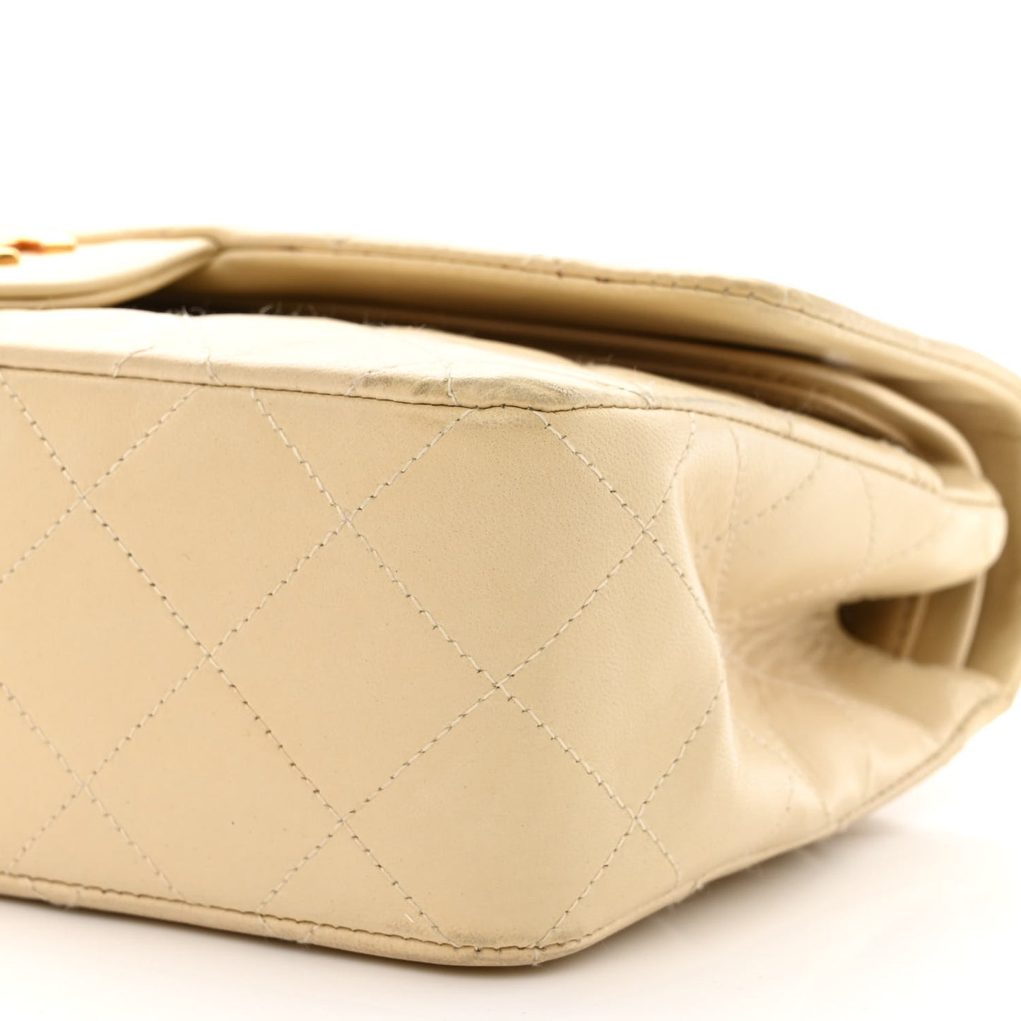 Lambskin Quilted Small Double Flap Beige