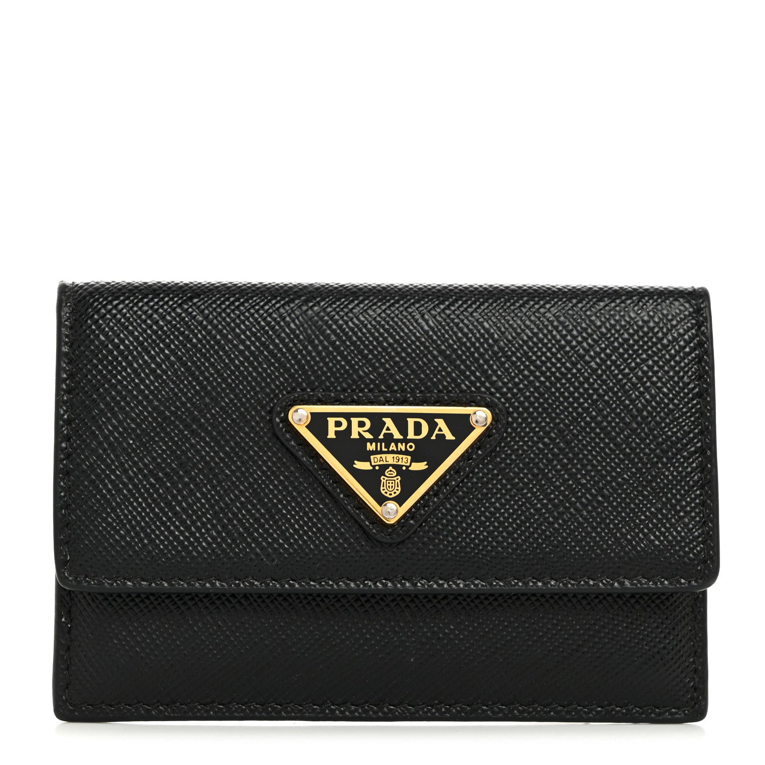 Prada Saffiano Triangle Card Holder Black 1 of 7