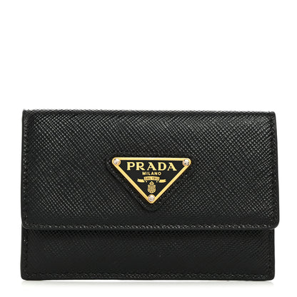Prada Saffiano Triangle Card Holder Black 1 of 7