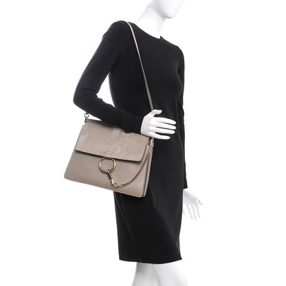 Chloe Calfskin Suede Medium Faye Shoulder Bag Motty Grey 2 of 9